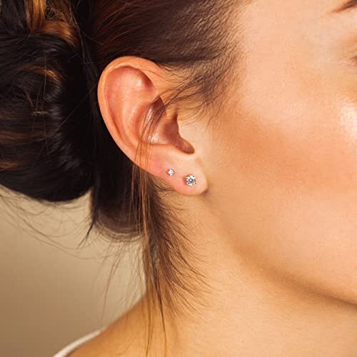 Rhodium Plated 925 Sterling Silver 4 Prong Cubic Zirconia Stud Earrings For